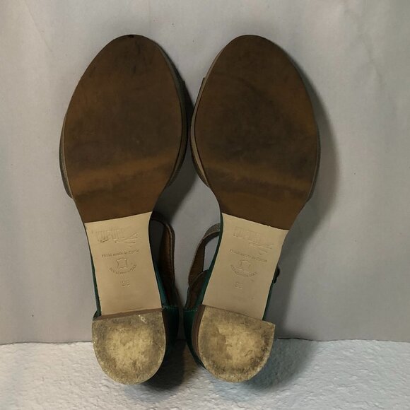 KUPURI Heels Women's Size US7.5 Green Silver Anthropologie Peep Toe Slingback - Picture 6 of 14